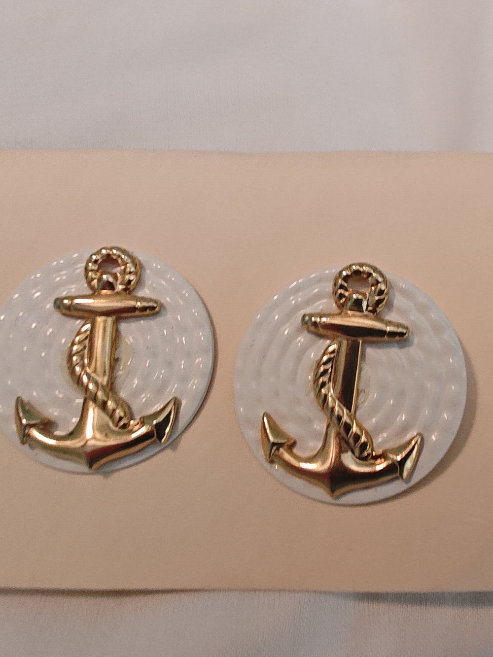Gold Anchor Decorative Accent Stud Earrings on White Backing